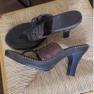 Brazilian Brown Leather Slide Sandals. Sz 8